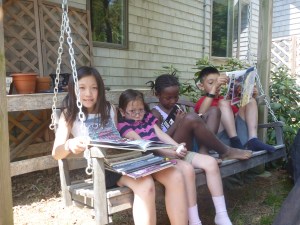 Sharing books and a swing
