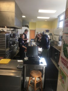 Americorps workers helping serve Mac's clam chowder