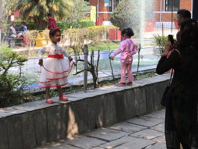 Posing at the fountain